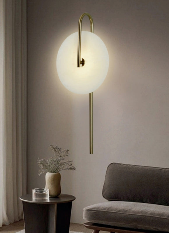 Gold Marble Modern LED Long Drum Wall Lamp Bedside Light - Warm White