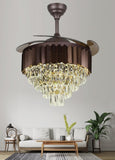 Brown Ceiling Fan Chandelier Crystal and Remote Controled for Living Room Drawing Room - Warm White