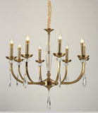 8 Light Antique Brass Italian Chandelier Light for Dining Hall - Warm White