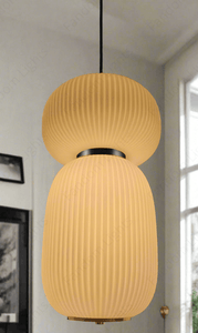 Fluted Frost Glass Pendant Light for Bedside Hanging Light - Warm White