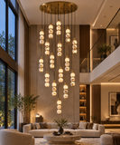 16 LED DOUBLE HEIGHT ONYX STAIR CHANDELIER
