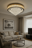 800 MM GOLD K9 CRYSTAL  LAYERS LED CHANDELIER LAMP for Drawing Room - WARM WHITE