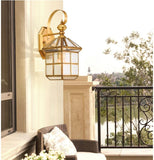 Outdoor Brass Suqare Wall Light Fixture Gold Exterior Wall Waterproof Lights Wall Mount with Glass Shade - Warm White