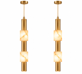 Led Brushed Gold Metal Stone Hanging Pendant Ceiling Light