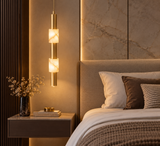 Led Brushed Gold Metal Stone Hanging Pendant Ceiling Light