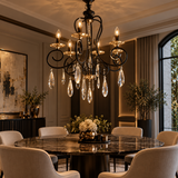 6 Light Black Gold Crystal Italian Chandelier Light for Dining Hall