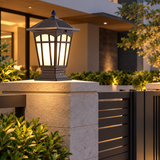 Square Pillar Light Frost Glass Modern Gate Light Lantern Lamp Post Outdoor Lamp (Color : Brown)