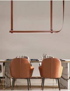 TAN LEATHER BELT CHANDELIER HANGING LAMP - WARM WHITE
