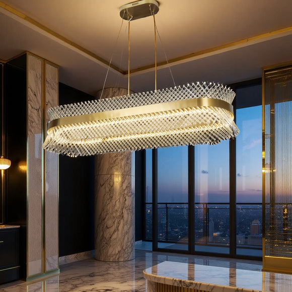 1200x300 MM Crystal Rectangular Gold LED Chandelier Light for Living Room Dining Room