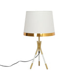 Desk Table Lamp with White Fabric Shade Gold Base for Home and Office Use - Warm White - Ashish Electrical India