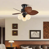 32 INCH 6 BLADE PALM WIND LAMP CEILING FAN WITH CHANDELIER - DARK WOOD