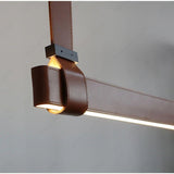 TAN LEATHER BELT CHANDELIER HANGING LAMP - WARM WHITE