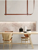 TAN LEATHER BELT CHANDELIER HANGING LAMP - WARM WHITE