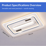 1100x700 MM Rectangular Low Height Ceiling Light with Bladeless Fan LED Chandelier - Warm White