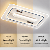 1100x700 MM Rectangular Low Height Ceiling Light with Bladeless Fan LED Chandelier - Warm White