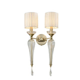 2 Light Wall Sconce Light Electroplated Brushed Brass with Fabric Shade - Warm White - Ashish Electrical India