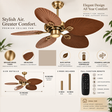 52 INCH WIND VINTAGE WOODEN PALM LEAF CEILING FAN