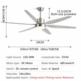 66 Inch 6  Blade Wind lamp ceiling fan remote Controlled - SIlver