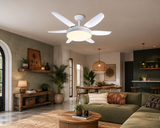 52 Inch Modern White Ceiling Fan Chandelier Remote Control 6 Blades