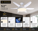 52 Inch Modern White Ceiling Fan Chandelier Remote Control 6 Blades