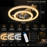 500MM Gold Modern Surface Ceiling Fan Chandelier with Remote Control ABS Blades