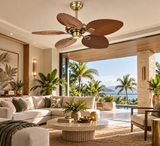 52 INCH WIND VINTAGE WOODEN PALM LEAF CEILING FAN