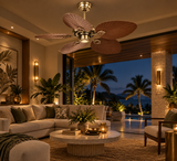 52 INCH WIND VINTAGE WOODEN PALM LEAF CEILING FAN