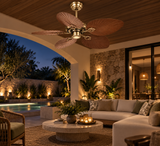 52 INCH WIND VINTAGE WOODEN PALM LEAF CEILING FAN