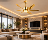 52 INCH 6 BLADE WIND LAMP CEILING FAN REMOTE CONTROLLED - Glossy Gold