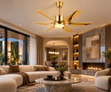 52 INCH 6 BLADE WIND LAMP CEILING FAN REMOTE CONTROLLED - Glossy Gold