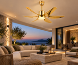 52 INCH 6 BLADE WIND LAMP CEILING FAN REMOTE CONTROLLED - Glossy Gold