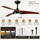 52 Inch 3 Blade Wind lamp ceiling fan remote Controlled