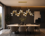 1500MM LONG GOLDEN CRYSTAL CERAMIC FLOWER CHANDELIER LIGHT