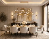 1500MM LONG GOLDEN CRYSTAL CERAMIC FLOWER CHANDELIER LIGHT