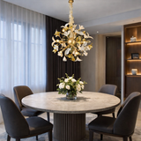 600MM LONG GOLDEN CRYSTAL CERAMIC FLOWER CHANDELIER CEILING LIGHTS HANGING