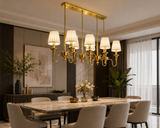 8 Light Frost Shade Brass Rectangular Italian Chandelier Light for Dining Hall