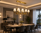 8 Light Frost Shade Brass Rectangular Italian Chandelier Light for Dining Hall