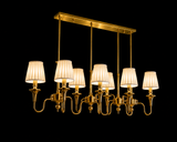 8 Light Frost Shade Brass Rectangular Italian Chandelier Light for Dining Hall