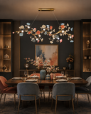 1500MM LONG GOLDEN CRYSTAL CERAMIC COLOR FLOWER CHANDELIER LIGHT