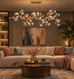 1500MM LONG GOLDEN CRYSTAL CERAMIC COLOR FLOWER CHANDELIER LIGHT