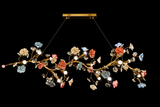 1500MM LONG GOLDEN CRYSTAL CERAMIC COLOR FLOWER CHANDELIER LIGHT