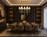 8 Light Fabric Shade Brass Italian Chandelier Light for Dining Table
