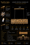 1200x300MM Crystal Design Glass Gold Modern LED Chandelier Light