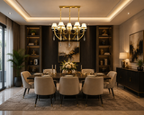 8 Light Fabric Shade Brass Italian Chandelier Light for Dining Table