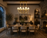 8 Light Fabric Shade Brass Italian Chandelier Light for Dining Table