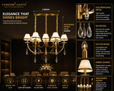 8 Light Fabric Shade Brass Italian Chandelier Light for Dining Table