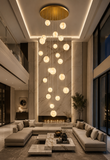 22 LED DOUBLE HEIGHT ALABASTER GLOBE STAIR CHANDELIER