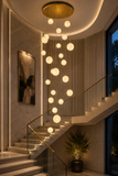 22 LED DOUBLE HEIGHT ALABASTER GLOBE STAIR CHANDELIER