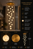 22 LED DOUBLE HEIGHT ALABASTER GLOBE STAIR CHANDELIER