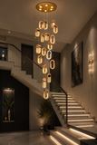 18 LED DOUBLE HEIGHT CRYSTAL STAIR CHANDELIER
